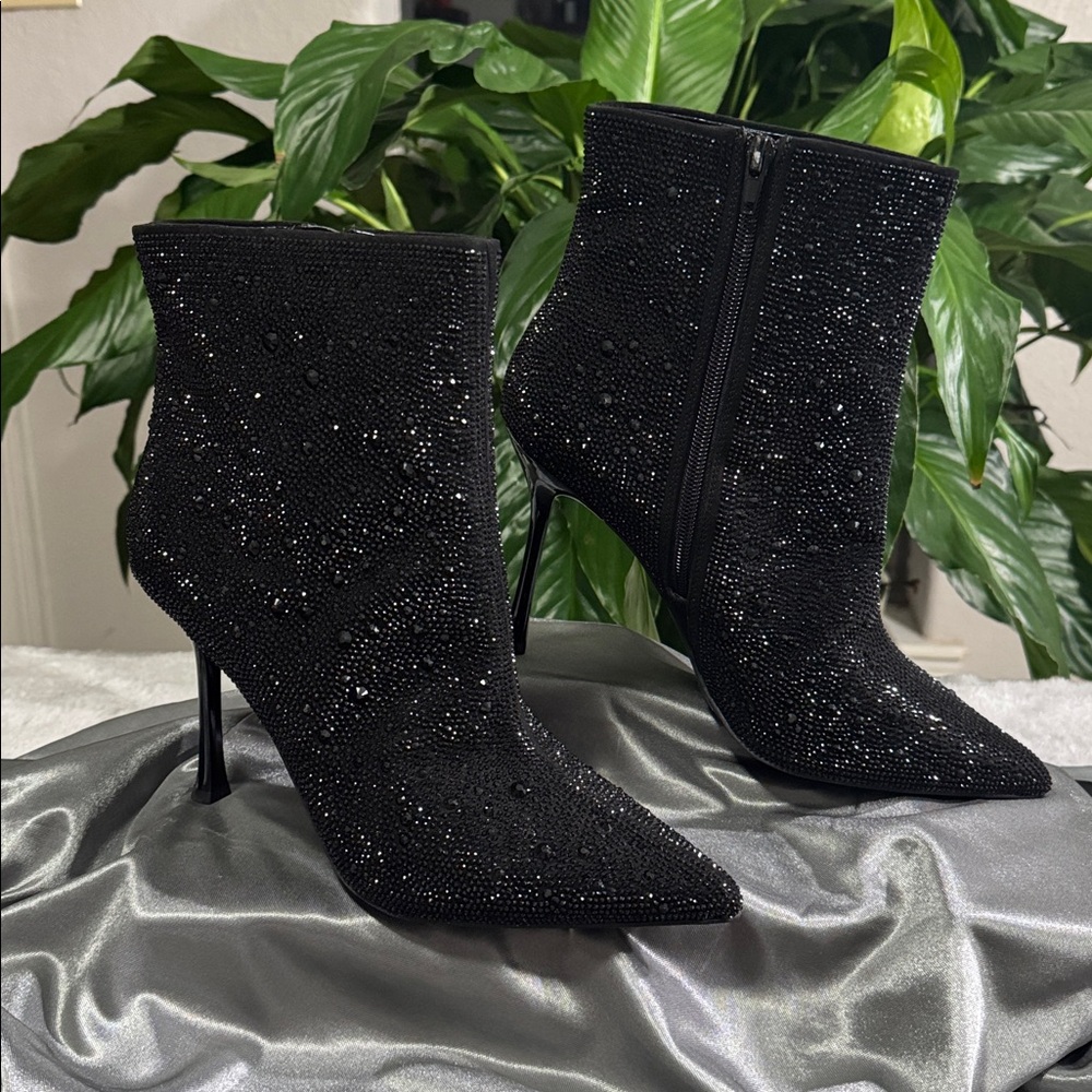 I.N.C. Concepts Rakim Black Embellished Pointed Stiletto Ankle Boots Women 10.5M